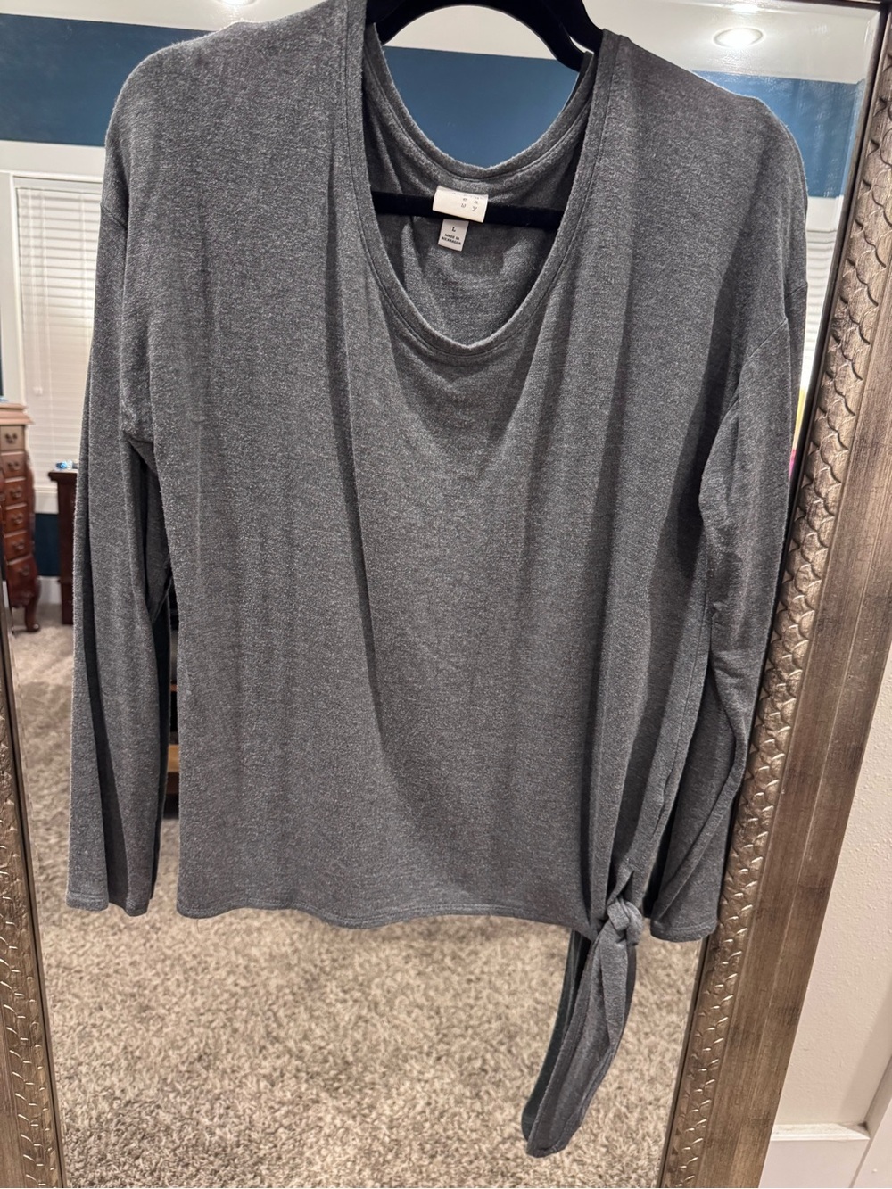 a new day Charcoal Gray Long Sleeve Tie-Side Top